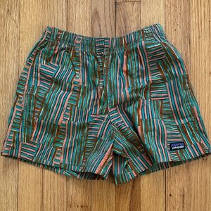 Patagonia Men's Striped Green and Orange Shorts